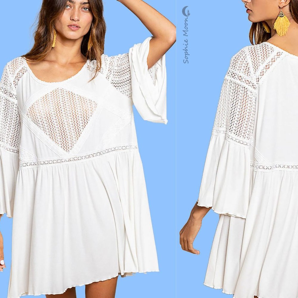 Pol Dress relaxed fit designer bohemian in off white